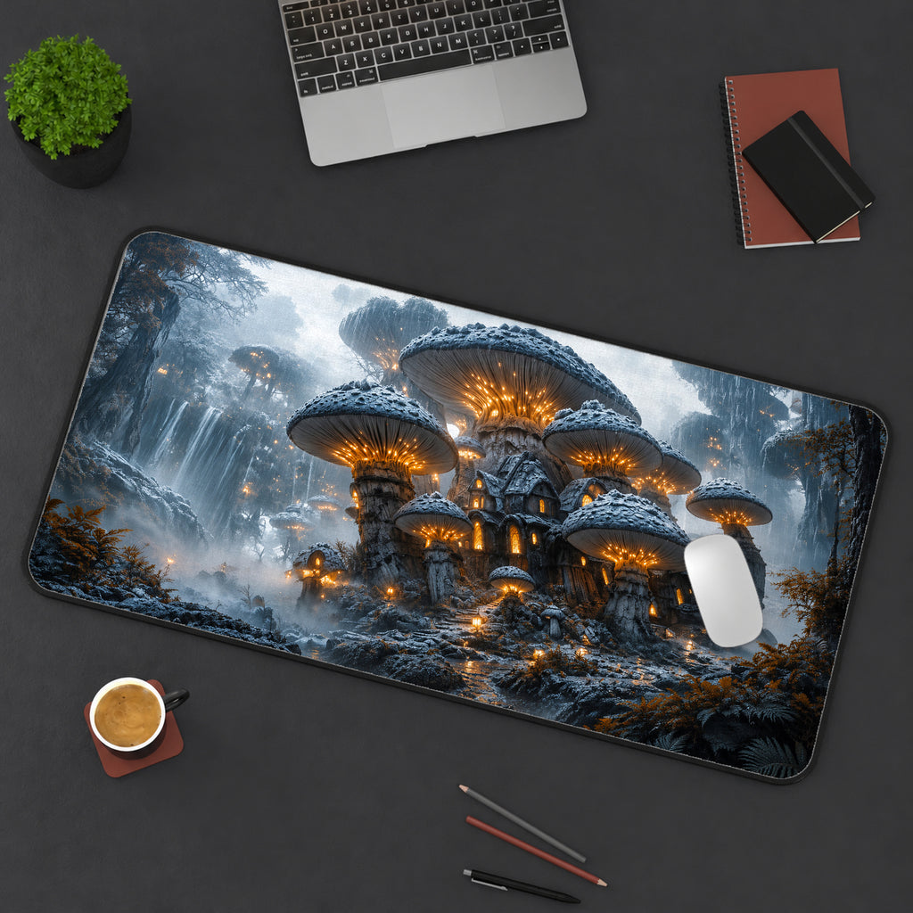 Rainy Mushroom Village Desk Mat — product mockup 3