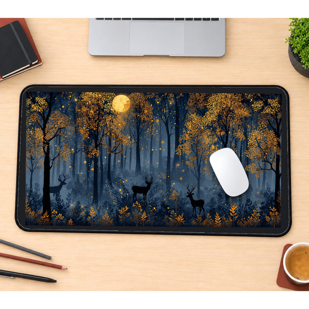 Autumn Deer in Moonlit Forest desk mat — product mockup 1