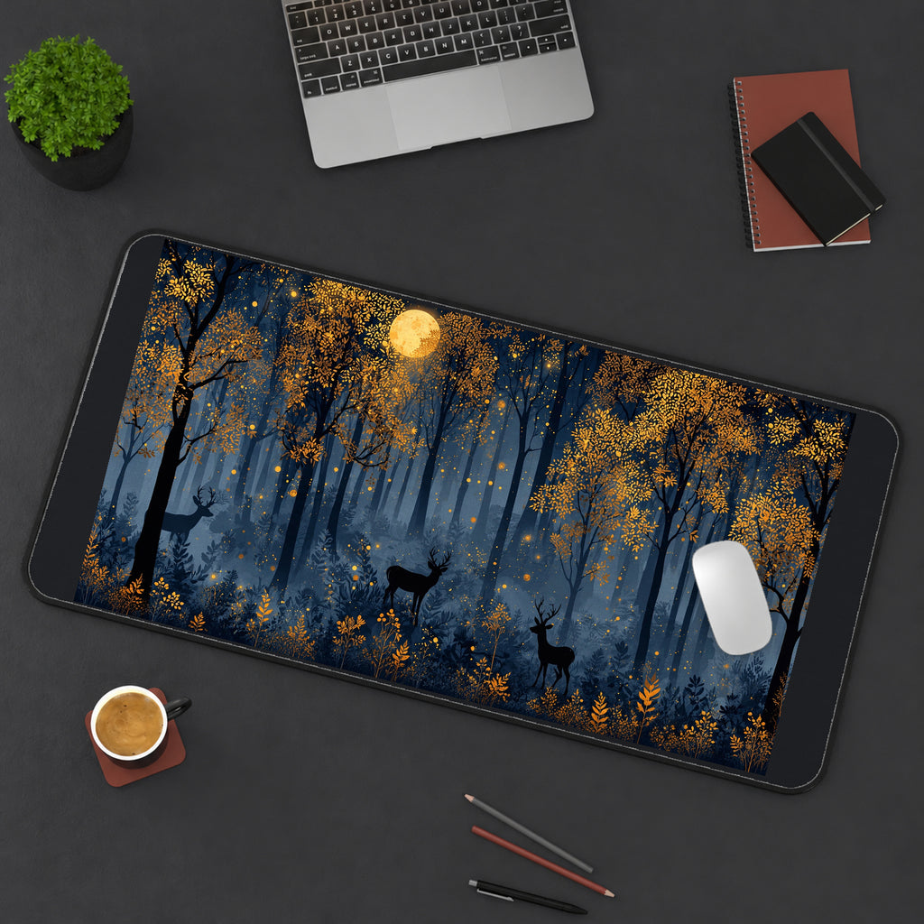 Autumn Deer in Moonlit Forest desk mat — product mockup 3