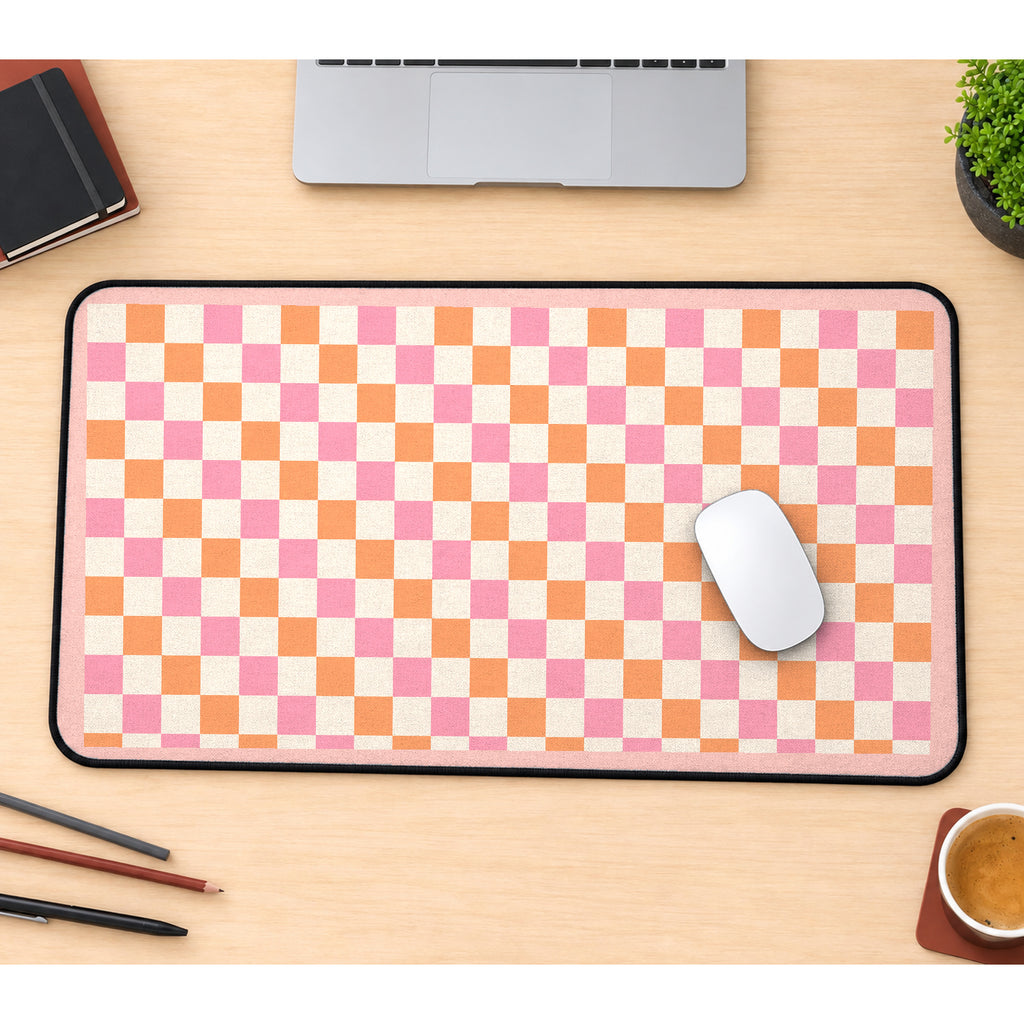 Pink and Orange Checkerboard desk mat — product mockup 1