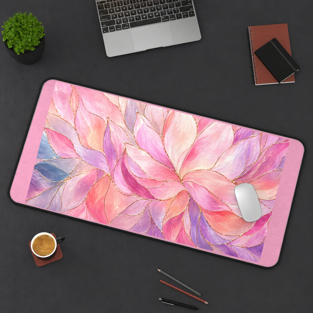 Pink Watercolor Lotus Petals desk mat — product mockup 3