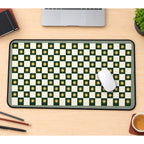 Green Checkerboard with Gold Stars desk mat — product mockup 1