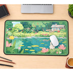 White Bunny in a Lily Pond desk mat — product mockup 1