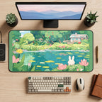 White Bunny in a Lily Pond desk mat — product mockup 2