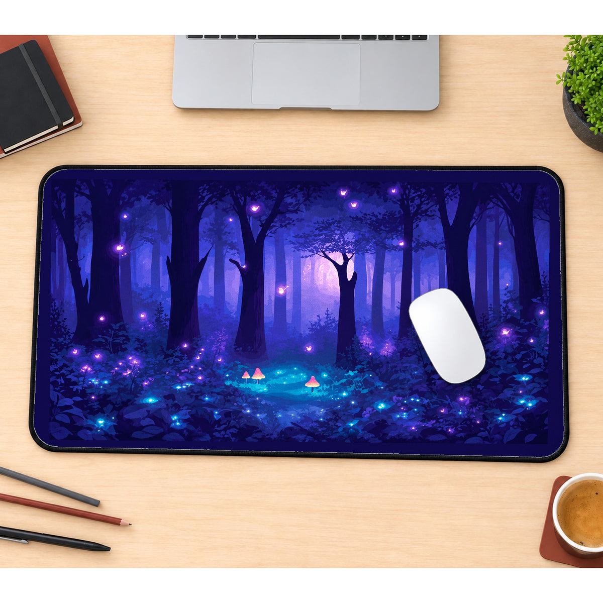 Purple Firefly Woodland desk mat — product mockup 1