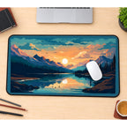 Sunrise Mountain Lake desk mat — product mockup 1