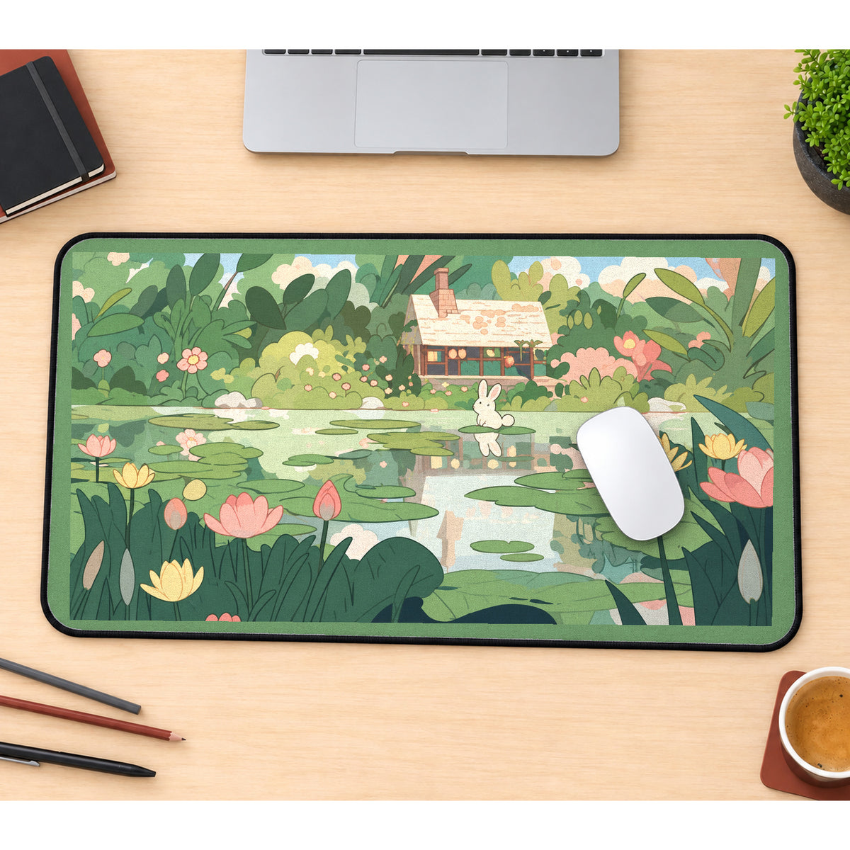 Bunny Pond Cottage Garden desk mat — product mockup 1