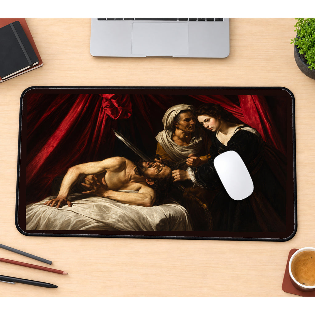 Judith and Holofernes Painting Scene desk mat — product mockup 1