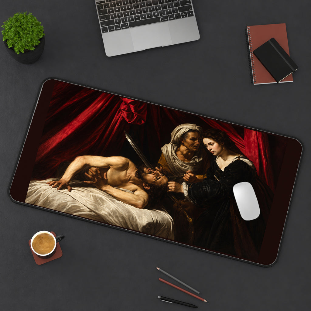 Judith and Holofernes Painting Scene desk mat — product mockup 3