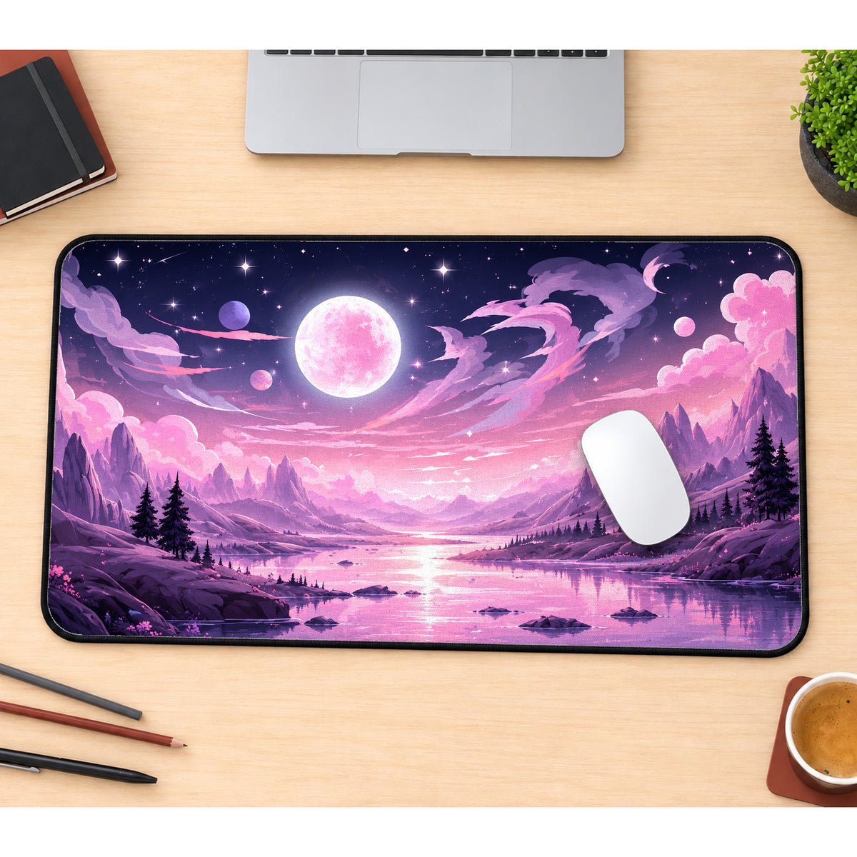 Pink Full Moon Valley Desk Mat — product mockup 1