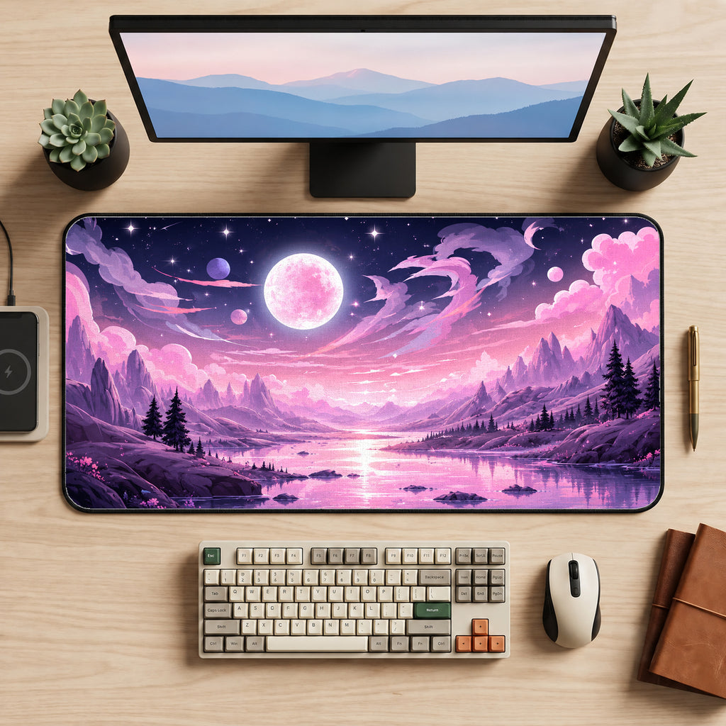 Pink Full Moon Valley Desk Mat — product mockup 2