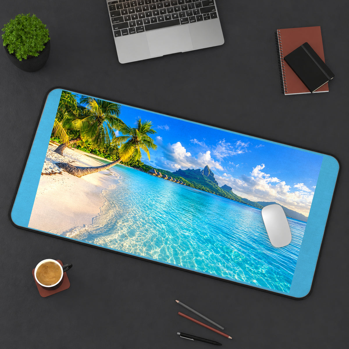 Tropical Palm Beach View desk mat — product mockup 3