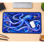 Blue Octopus in Deep Water desk mat — product mockup 1