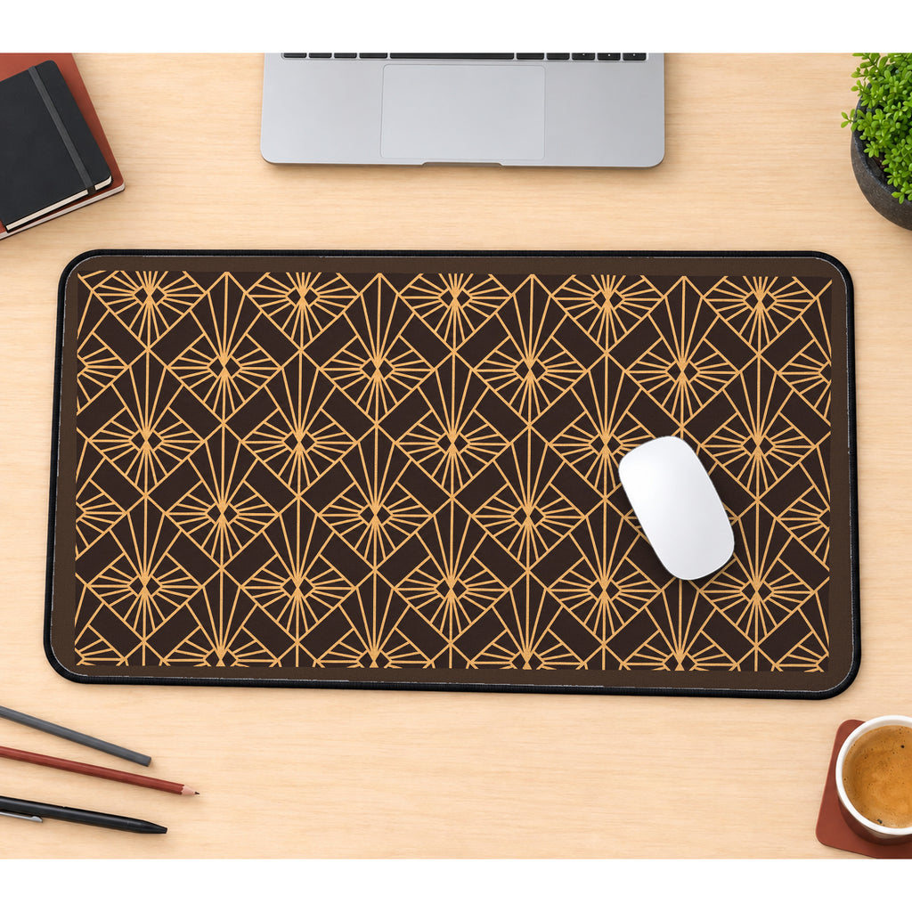 Golden Art Deco Fan Pattern desk mat — product mockup 1