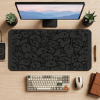 Subtle Charcoal Cartoon Cats desk mat — product mockup 2