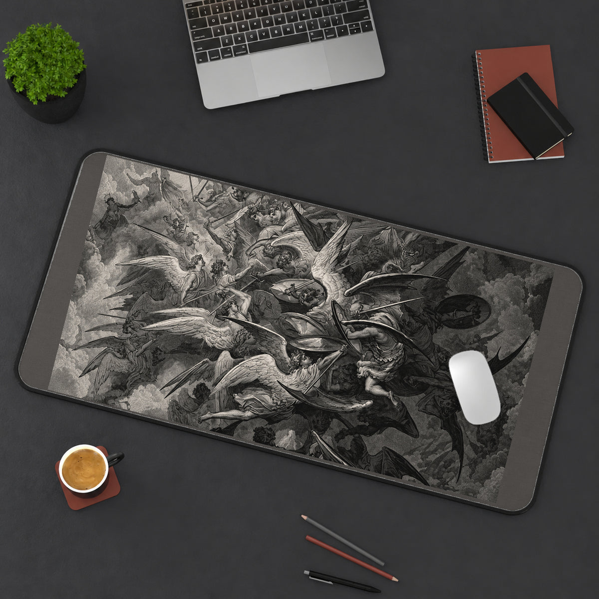 Winged Battle Engraving desk mat — product mockup 3