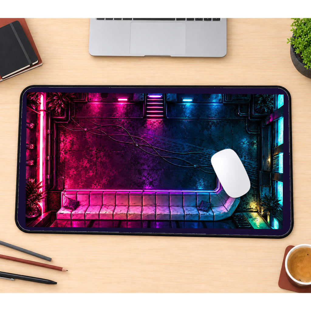 Neon Brick Wall and Pipes desk mat — product mockup 1