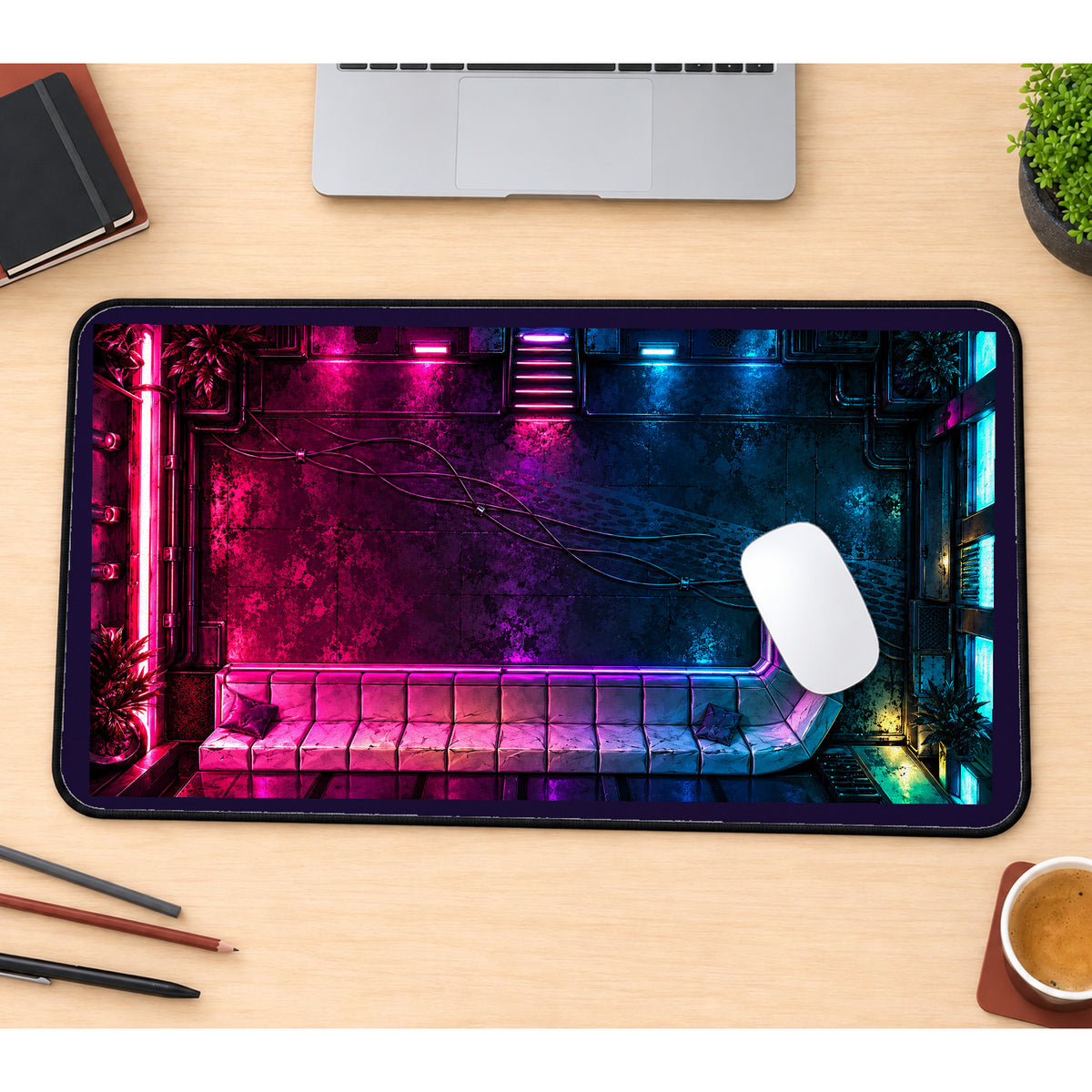 Neon Brick Wall and Pipes desk mat — product mockup 1