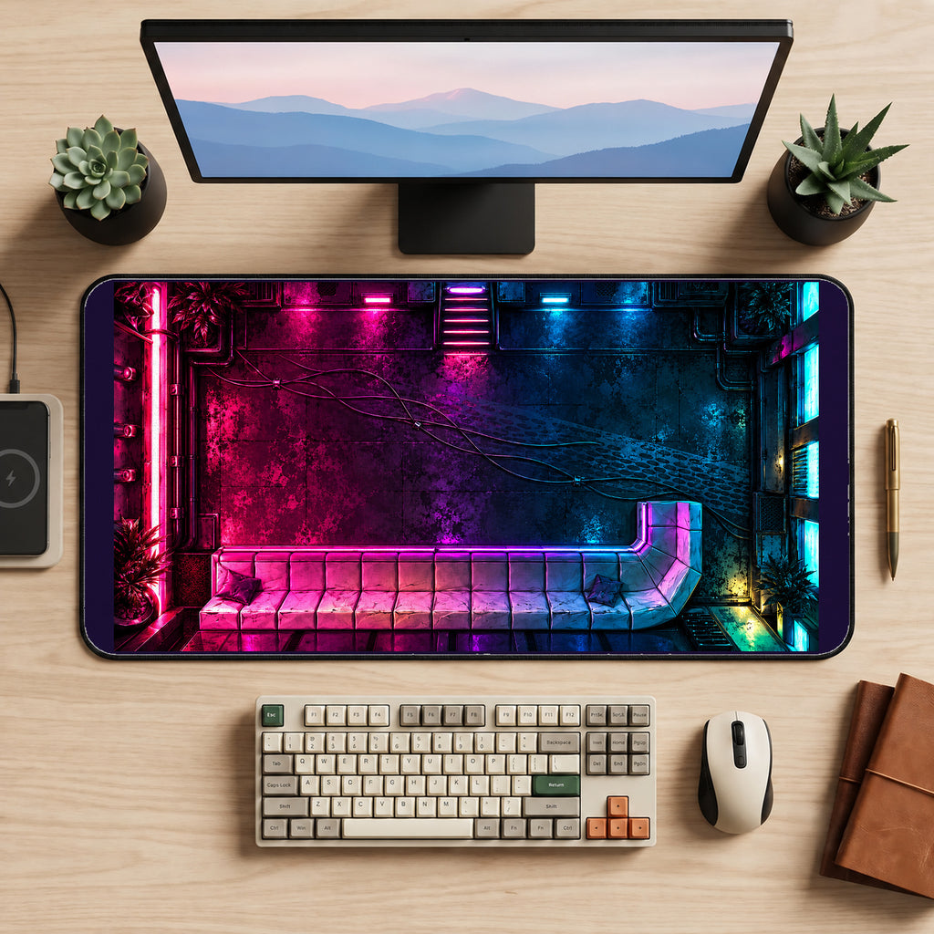 Neon Brick Wall and Pipes desk mat — product mockup 2
