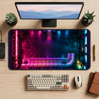 Neon Brick Wall and Pipes desk mat — product mockup 2