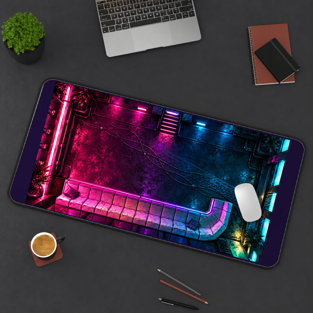 Neon Brick Wall and Pipes desk mat — product mockup 3