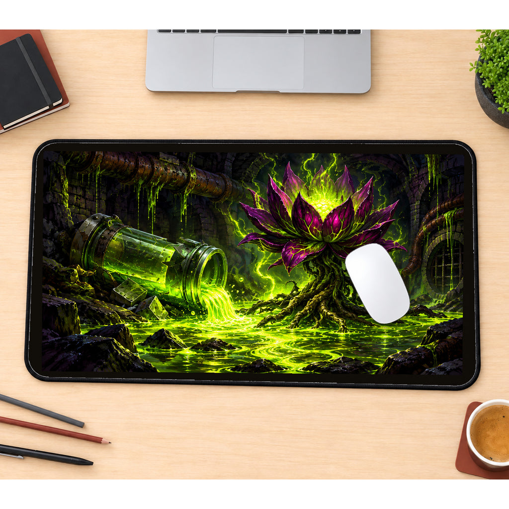 Mutant Lotus in Glowing Ooze desk mat — product mockup 1