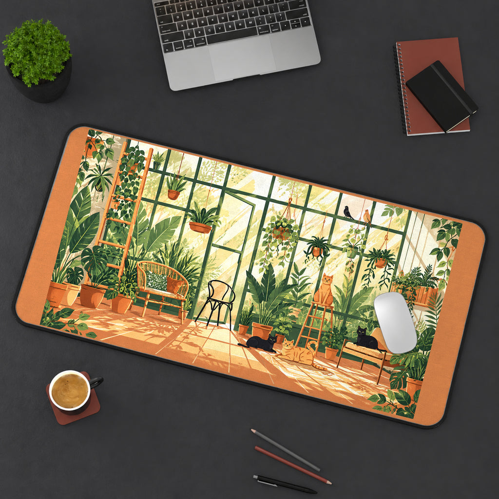Sunny Cat Greenhouse desk mat — product mockup 3