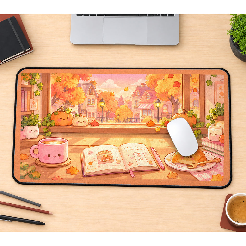 Autumn Pumpkin Cafe Window desk mat — product mockup 1