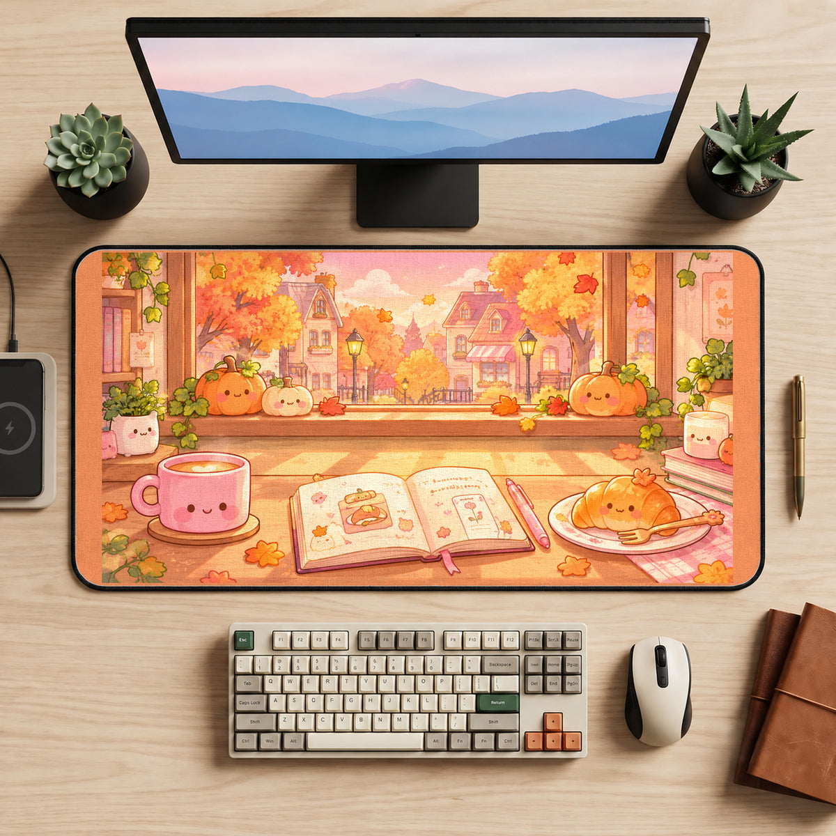 Autumn Pumpkin Cafe Window desk mat — product mockup 2