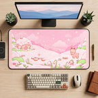 Pastel Winter Bear Cottage desk mat — product mockup 2