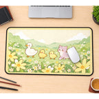 Spring Ducks and Kitten Meadow desk mat — product mockup 1