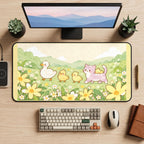 Spring Ducks and Kitten Meadow desk mat — product mockup 2