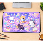 Pastel Space Cat Explorers desk mat — product mockup 1