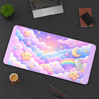 Rainbow Clouds and Smiling Stars desk mat — product mockup 3