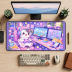 Cute Gamer Cat at a Computer desk mat — product mockup 2