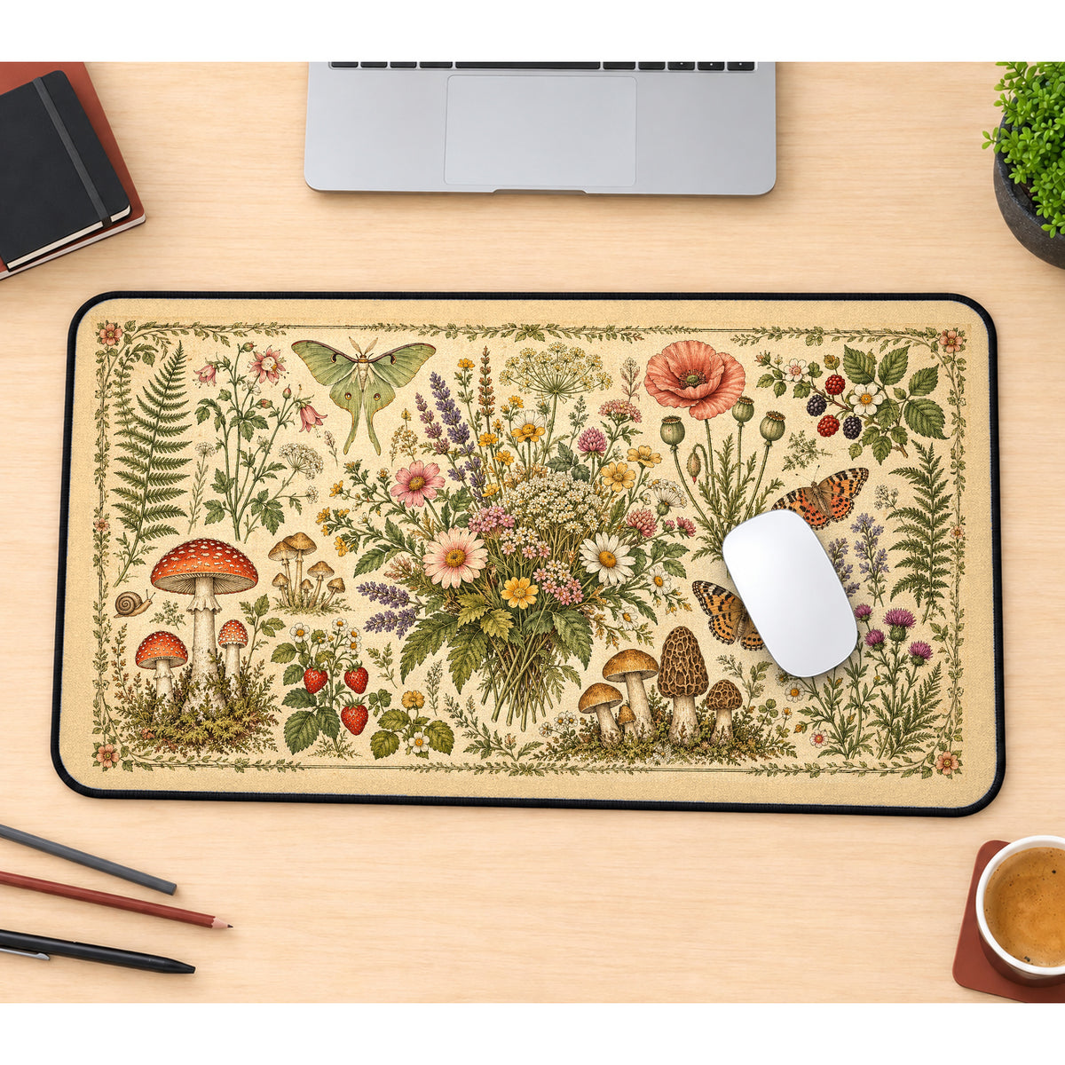 Vintage Woodland Field Guide desk mat — product mockup 1