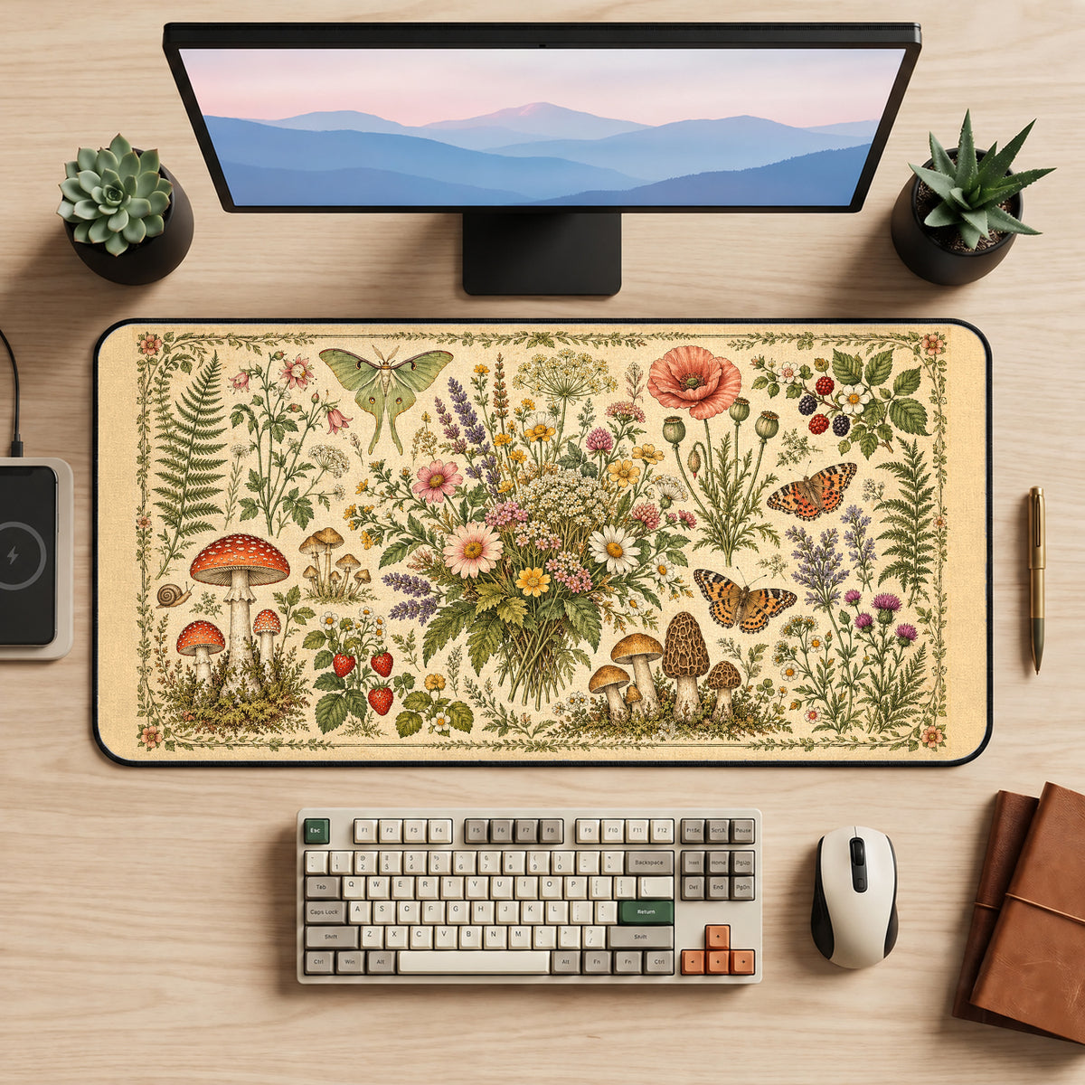 Vintage Woodland Field Guide desk mat — product mockup 2