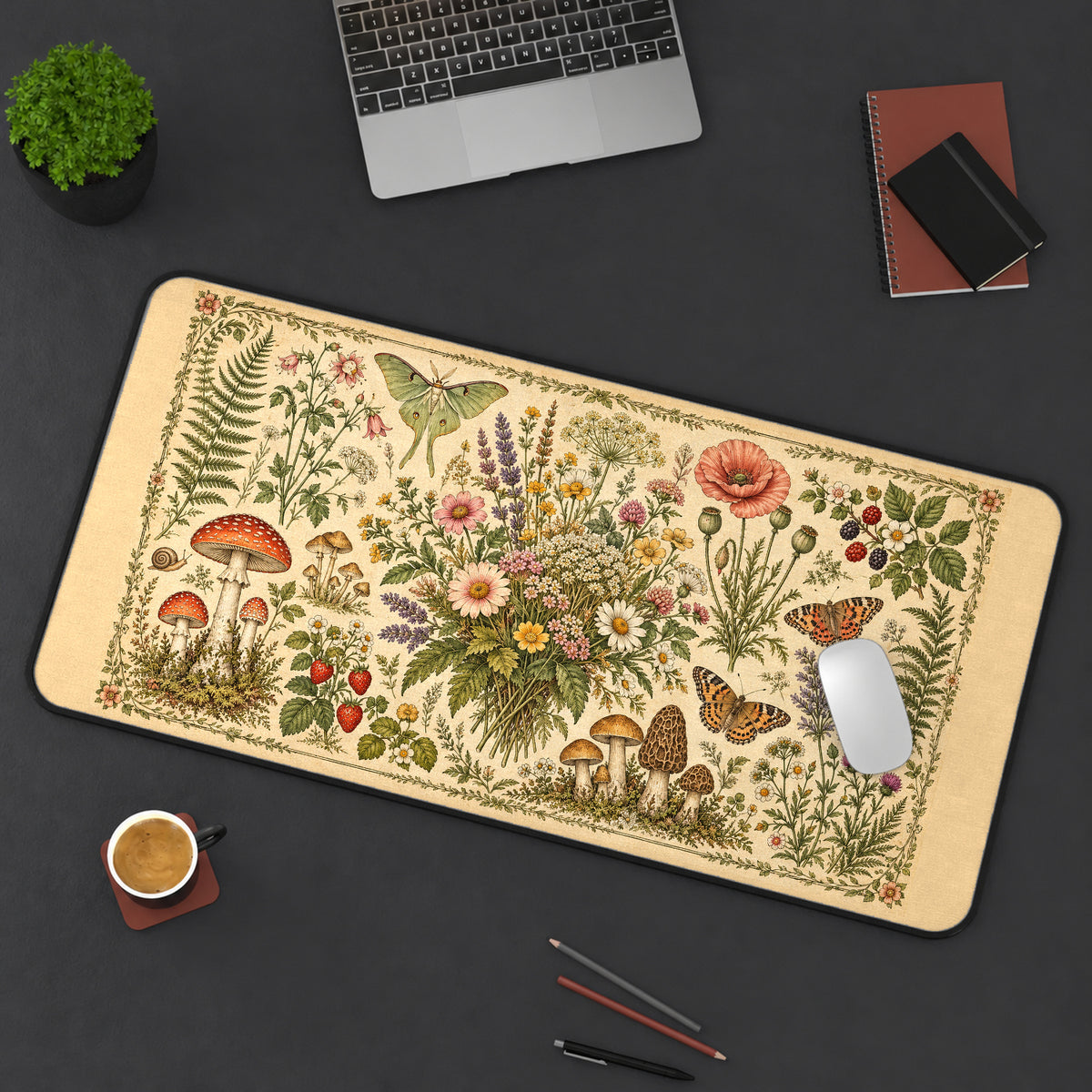 Vintage Woodland Field Guide desk mat — product mockup 3