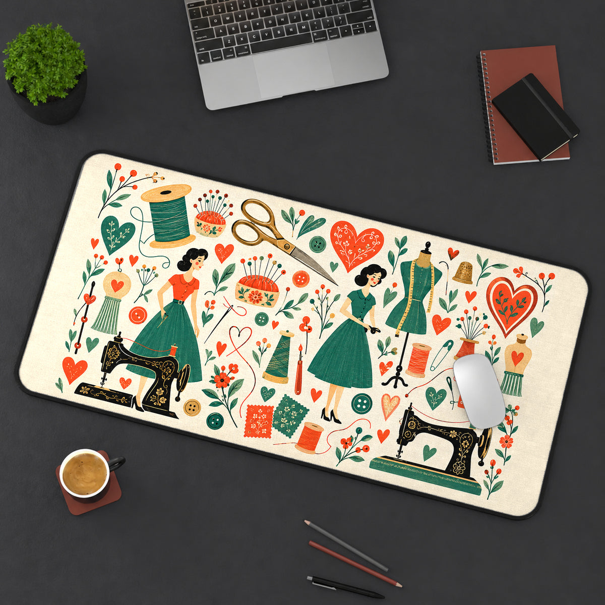 Vintage Sewing Room Pattern desk mat — product mockup 3