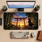 Samurai at a Sunset Torii desk mat — product mockup 2