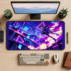 Cyberpunk Anime Rooftop Warrior desk mat — product mockup 2
