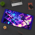 Cyberpunk Anime Rooftop Warrior desk mat — product mockup 3