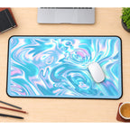 Iridescent Blue Liquid Swirls desk mat — product mockup 1