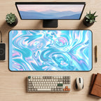 Iridescent Blue Liquid Swirls desk mat — product mockup 2