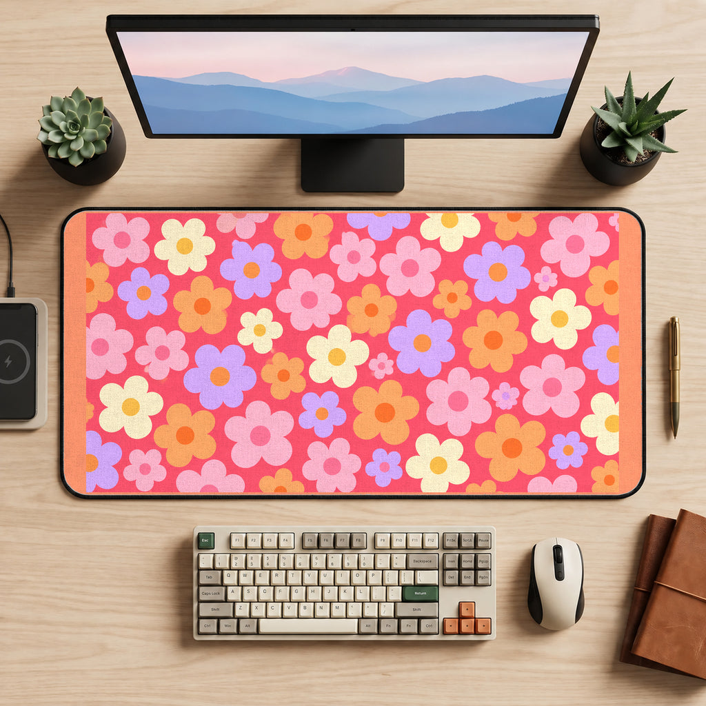 Bright Retro Daisy Blooms desk mat — product mockup 2