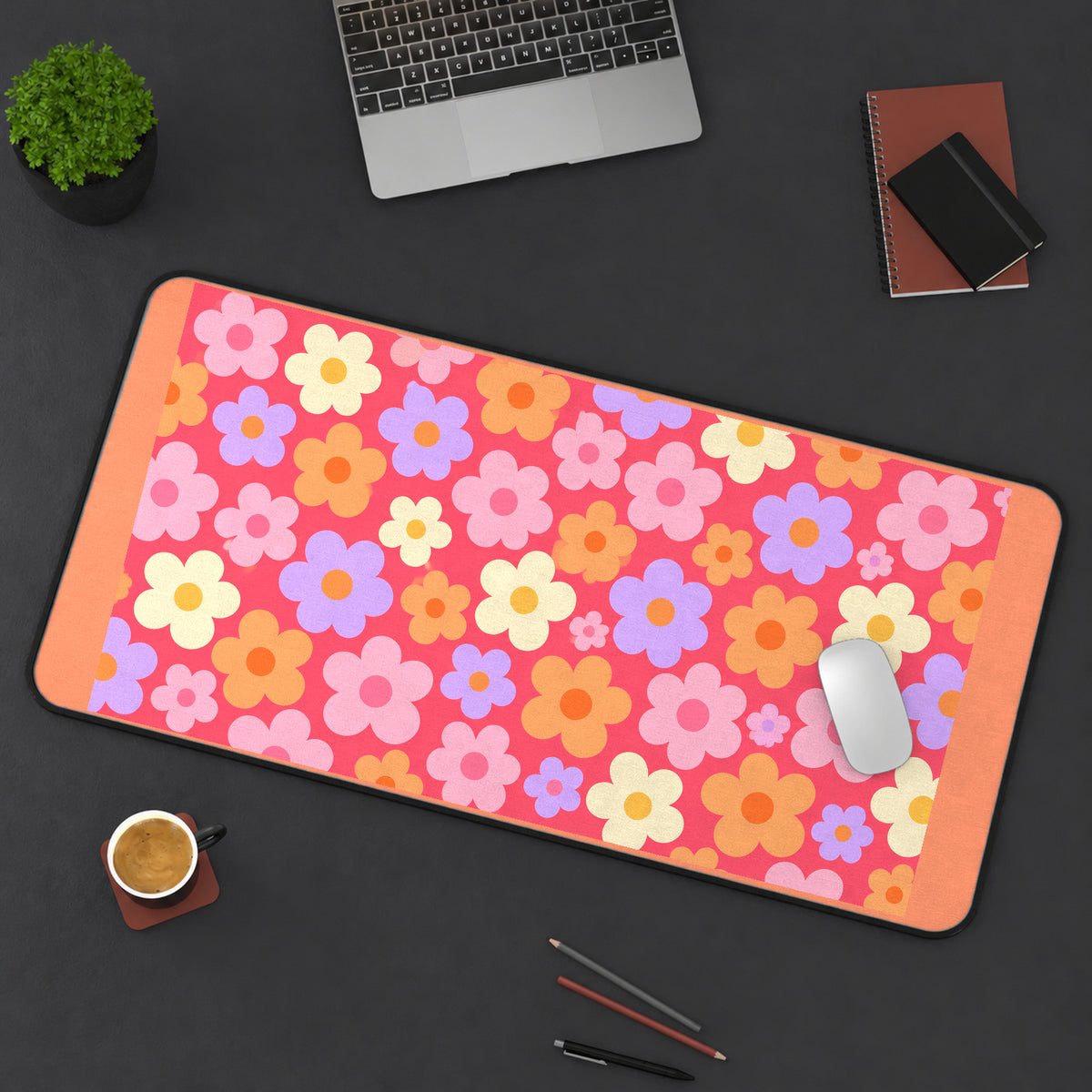Bright Retro Daisy Blooms desk mat — product mockup 3