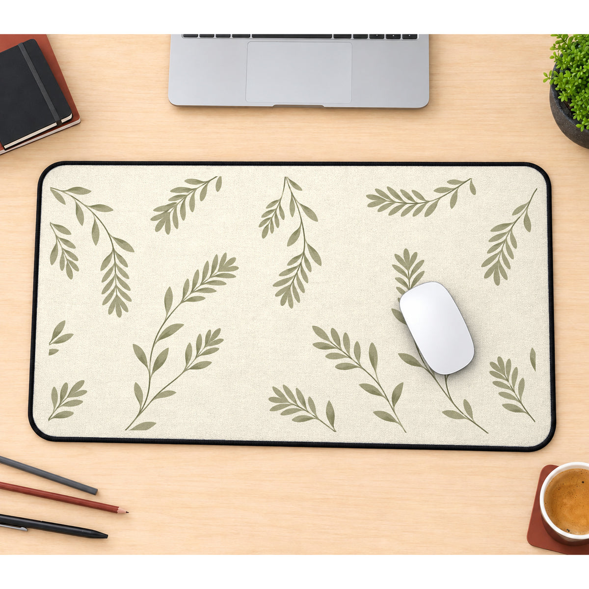 Sage Leaf Sprigs on Beige desk mat — product mockup 1