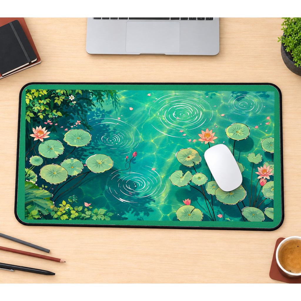 Sunlit Green Lily Pond desk mat — product mockup 1