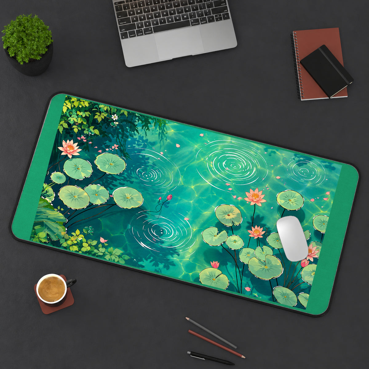 Sunlit Green Lily Pond desk mat — product mockup 3