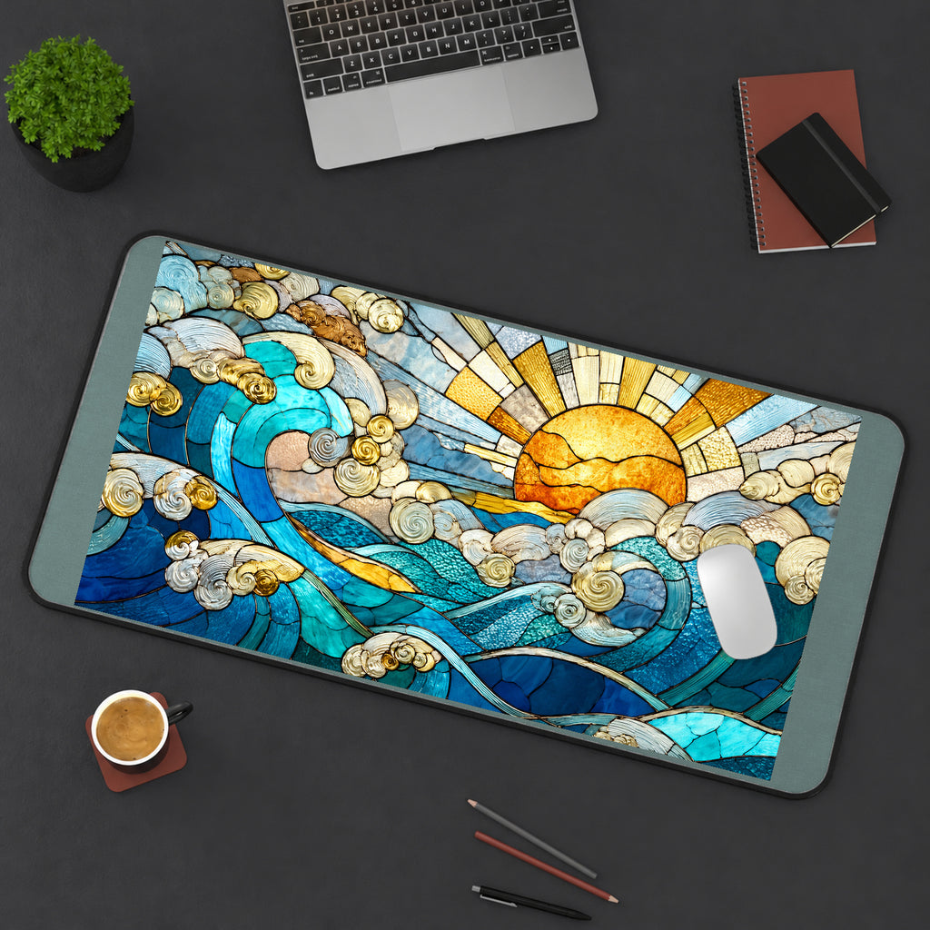 Stained Glass Wave at Sunrise desk mat — product mockup 3